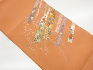 斜め横段に桜・秋草・古典柄模様織出し名古屋帯